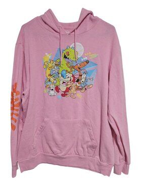 Nickelodeon Classic Cartoon Pink Hoodie Girls Size XL Ren Stimpy Rugrats Pull On